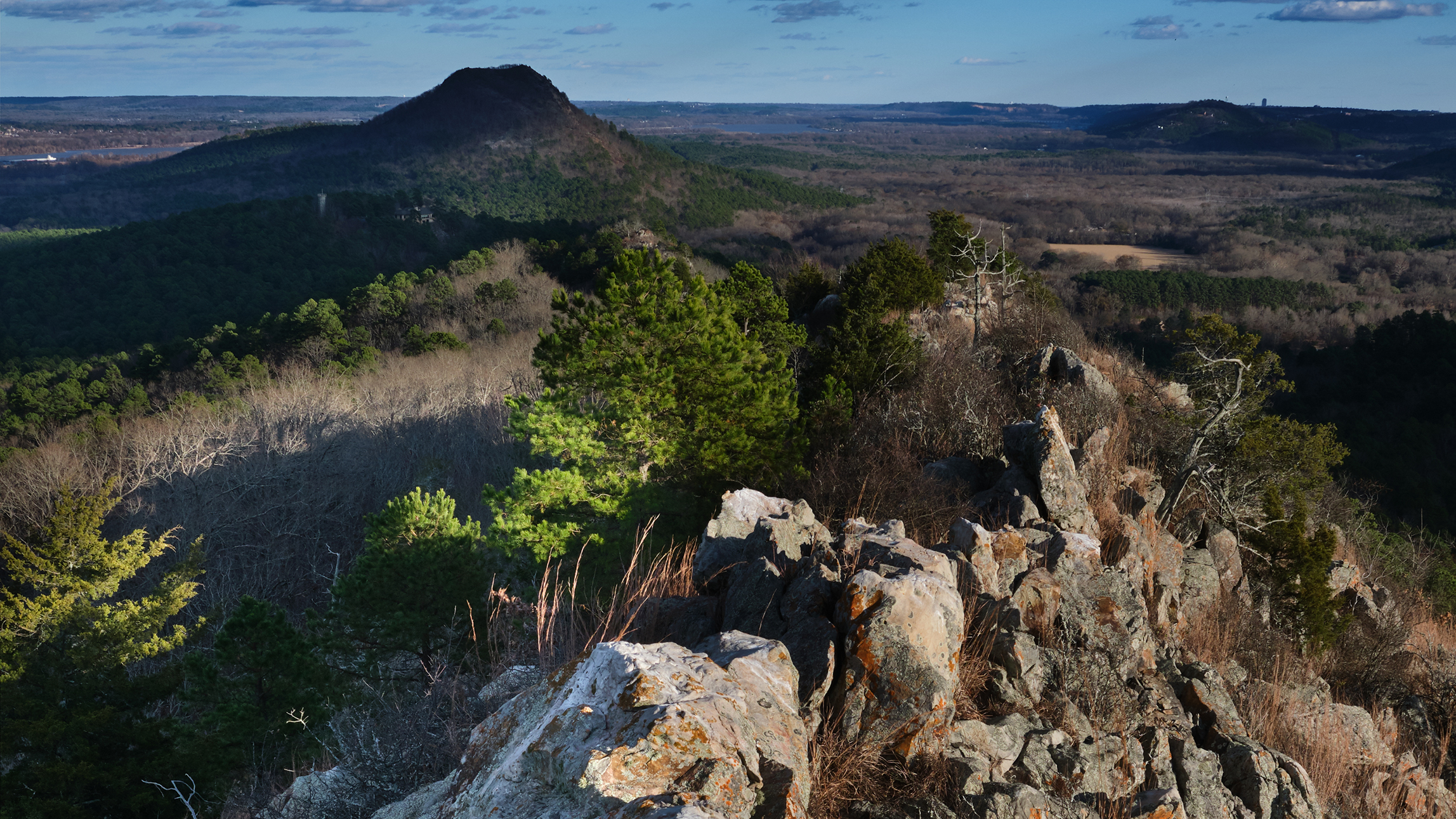 Entergy Environmental Initiatives Fund targets projects that reduce emissions, protect natural resources and restore wetlands and forests, all for the long-term preservation of scenes like this, the view from atop Rattlesnake Ridge just west of Little Rock. Rattlesnake Ridge is owned and managed by another Entergy Environmental Initiatives Fund beneficiary, The Nature Conservancy. (Photo by David Lewis)